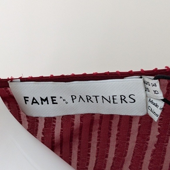 Fame and Partners NWT wrap dress red burgundy sheer texture stripe Rachel sz 10 - Picture 13 of 13